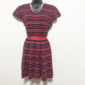 Christian Dior Jacquard A-Line Dress-Red&Midnight